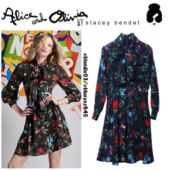 Alice + Olivia Floral Mini Dress - Black with Multicolor Accents - Picture 1 of 7